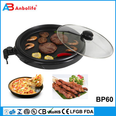 Anbo multi-functional round electric pizza pan oven ceramic coating electric bbq grill/electric griddle/grill plate with cover