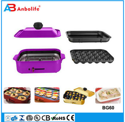 Anbo multi-functional round electric pizza pan oven ceramic coating electric bbq grill/electric griddle/grill plate with cover