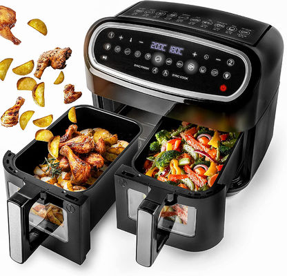 9L Dual Basket Air Fryer With Glass Window 2600W Smart Digital Dual Zone Air Fryer