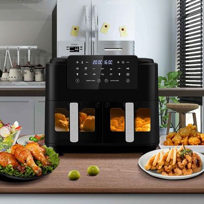 Oil Free Dual Zone Air Fryer 9L Large For Family With 2 Drawers 10 Presets 2400W Low Fat
