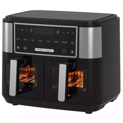 Smart 2400W Air Fryer Double With Visible Transparent Window 9L Digital Two Zone Technology