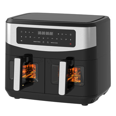 2400W 9L Dual Air Fryer With Transparent Window 12 Cooking Preset