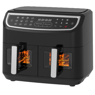 2400W 9L Dual Air Fryer With Transparent Window 12 Cooking Preset