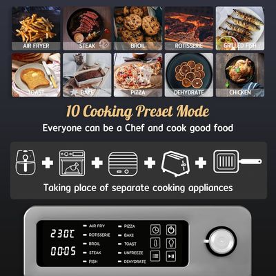 15L Electric Air Fryers With Rotisserie For Family 10 In 1 Stainless Steel Air Fryer Toaster Oven Grill