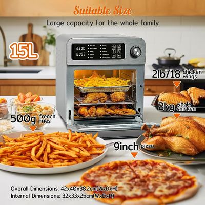 15L Electric Air Fryers With Rotisserie For Family 10 In 1 Stainless Steel Air Fryer Toaster Oven Grill