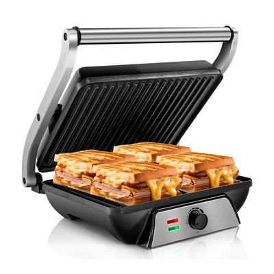 4 Slice Indoor BBQ Panini Electric Press Grill With Temperature And Time Knob Control