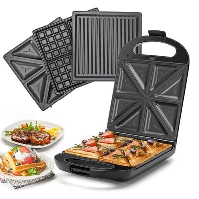 Non Stick PTFE Coating 2 Slice Waffle Maker With Detachable Sandwich And Pancake Maker