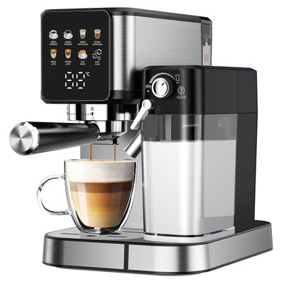 Silver Espresso Coffee Making Machine With Manual Milk Frother For Latte Cappuccino Built In Grinder