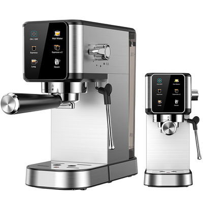 Silver Espresso Coffee Making Machine With Manual Milk Frother For Latte Cappuccino Built In Grinder