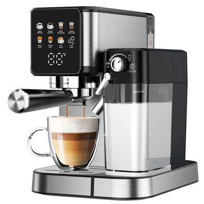 Silver Espresso Coffee Making Machine With Manual Milk Frother For Latte Cappuccino Built In Grinder