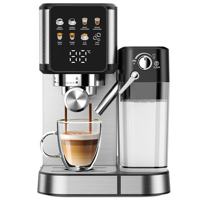 Silver Espresso Coffee Making Machine With Manual Milk Frother For Latte Cappuccino Built In Grinder