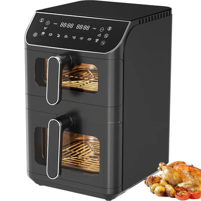 2800w Electric Double Stack Air Fryer Non-Stick 6l+6l Coating Top Bottom Heater Foldable Lcd Display Visible Window-Option