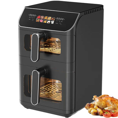 2800w Electric Double Stack Air Fryer Non-Stick 6l+6l Coating Top Bottom Heater Foldable Lcd Display Visible Window-Option