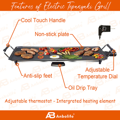 Anbolife 1800W Electric Teppanyaki Grill with Non-Stick Surface