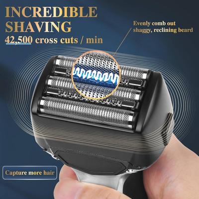 Five Blade Men's Shaver with 1000mAh Battery and 90 Min Working Time Waterproof IPX6 USB Chargeable Electric Razor