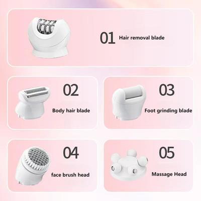 5 in 1 Waterproof IPX6 Epilator with 600mAh Battery for Face and Body Grooming Kit