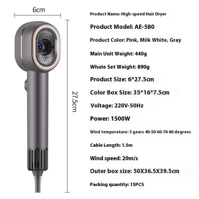 1500 W High-Speed Hair Dryer with High Concentration Negative Ions and Constant Temperature for Quick-Dry Hair Care