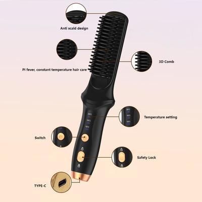 USB Rechargeable Cordless Hair Straightener Brush with 38W Power and 1-3h Charging Time for Easy Styling