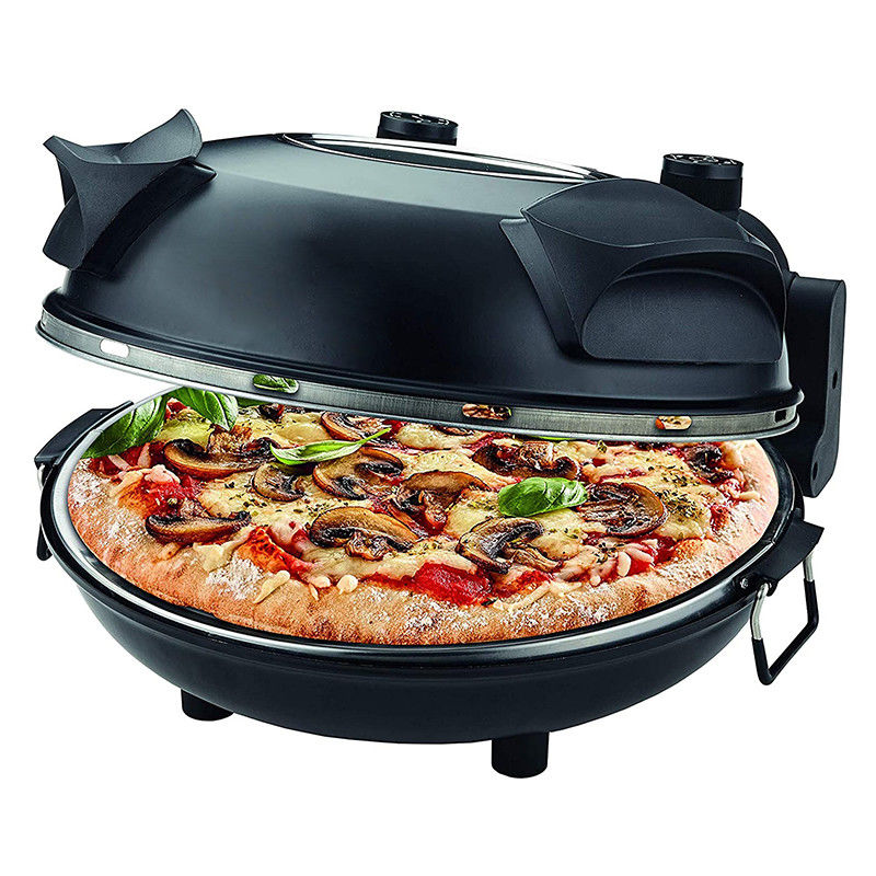 Pizza Maker Adjustable Temperature Control with Visible Window Special Stone &amp; Baking Pan Electric Crispy Crust Pizza Oven